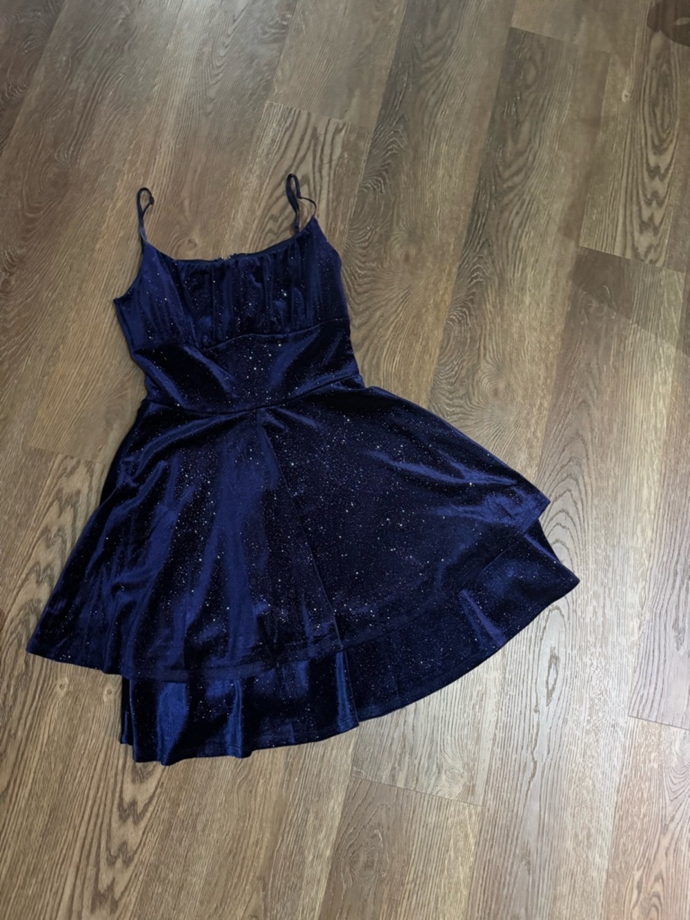 Sparkling Navy Velvet A-Line Slip Dress